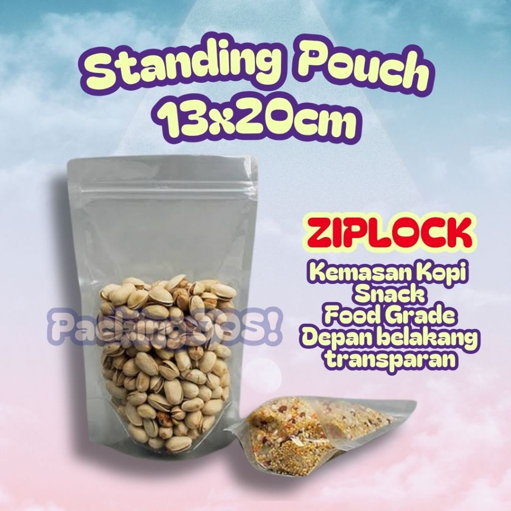Standing Pouch ZIPLOCK 13x20cm / Plastik Kemasan Klip Bening 13x20 cm