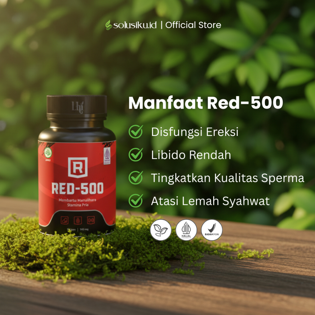 RED-500 Suplemen Obat Kuat Pria Herbal Alami Mengatasi Lemah Syahwat 1 Botol Isi 30 kapsul
