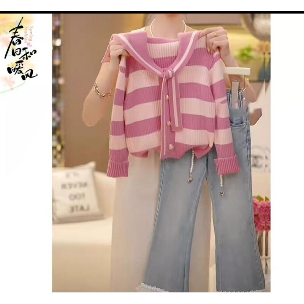 OV-003 SETELAN BAJU LENGAN PANJANG ANAK PEREMPUAN IMPORT USIA 4-10 TAHUN SETELAN BAJU ATASAN SWEATER