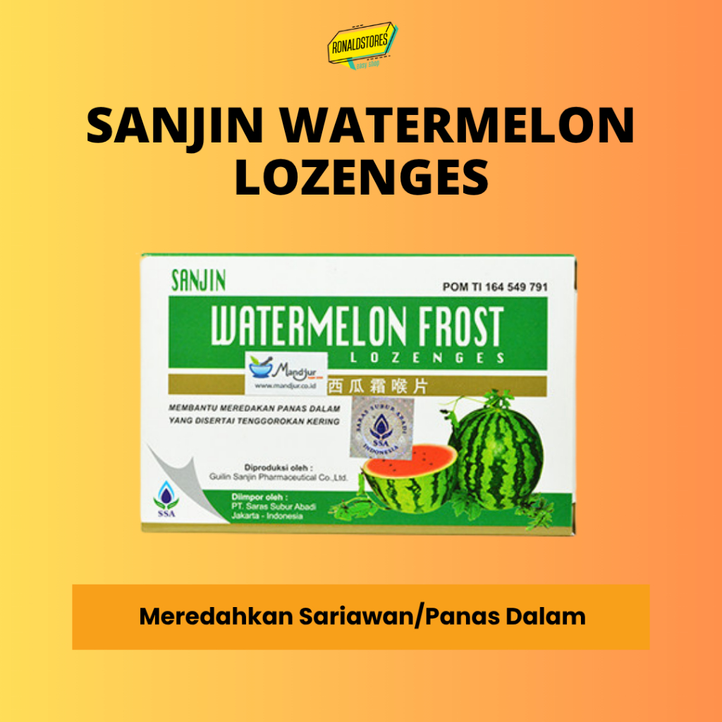 Sanjin Watermelon Frost Lozenges Obat Herbal Meredahkan Rasa Nyeri Tenggorokan / Panas Dalam / Suple