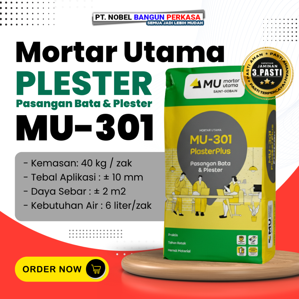 Mortar Utama MU-301 Perekat Bata Merah & Plesteran / Semen Pasang Bata 40kg
