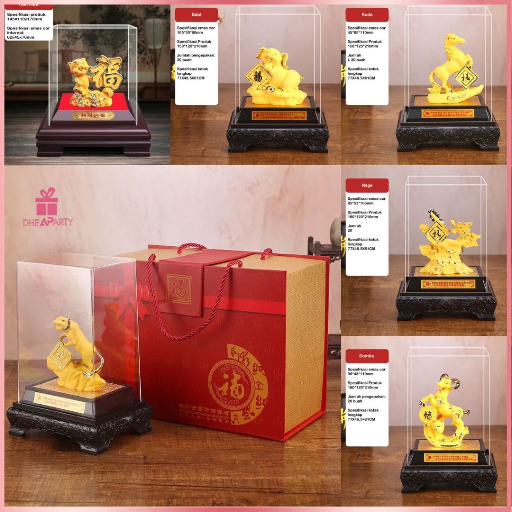 DP Patung Shio Zodiak Tulisan FU / Patung Pajangan Imlek Fengshui 12 Animal Zodiak WED45