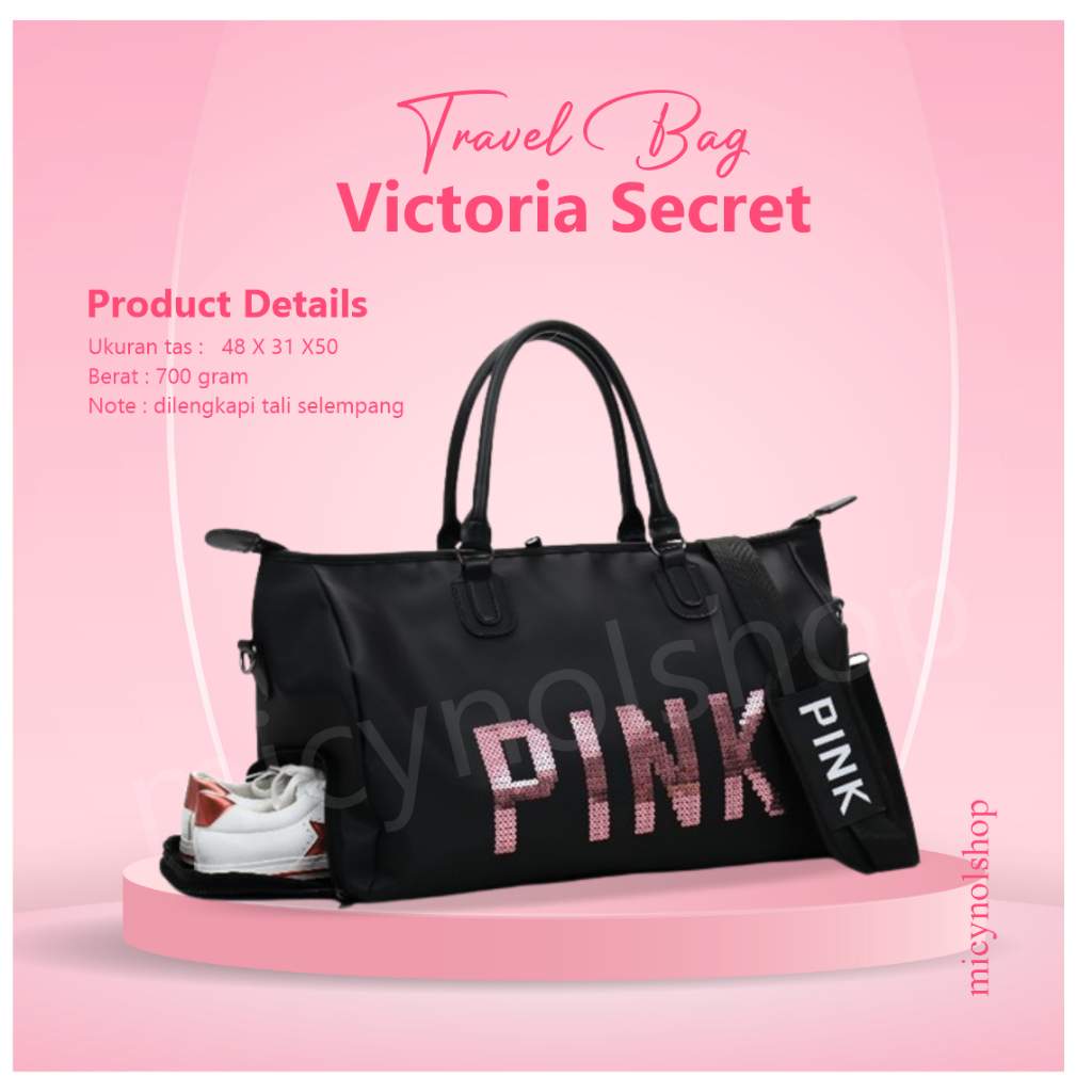 MICYNSOLSHOP - TAS GYM VICTORIA SECRET PINK BLING/ KODE V4 HITAM