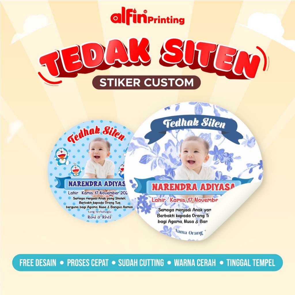 STIKER A3+ CUTTING TEDAK SINTEN  stiker aqiqah, lahiran, makanan, minuman, label, kemasan