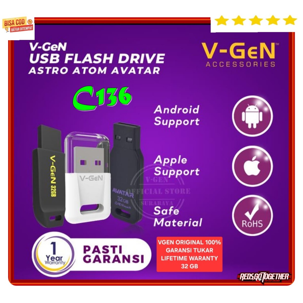 C136 ORI 100% FLASH DISC 64GB 64 GB  ASTRO USB DRIVE ASLI VGEN V-GEN GARANSI TUKAR SEUMUR HIDUP FD M