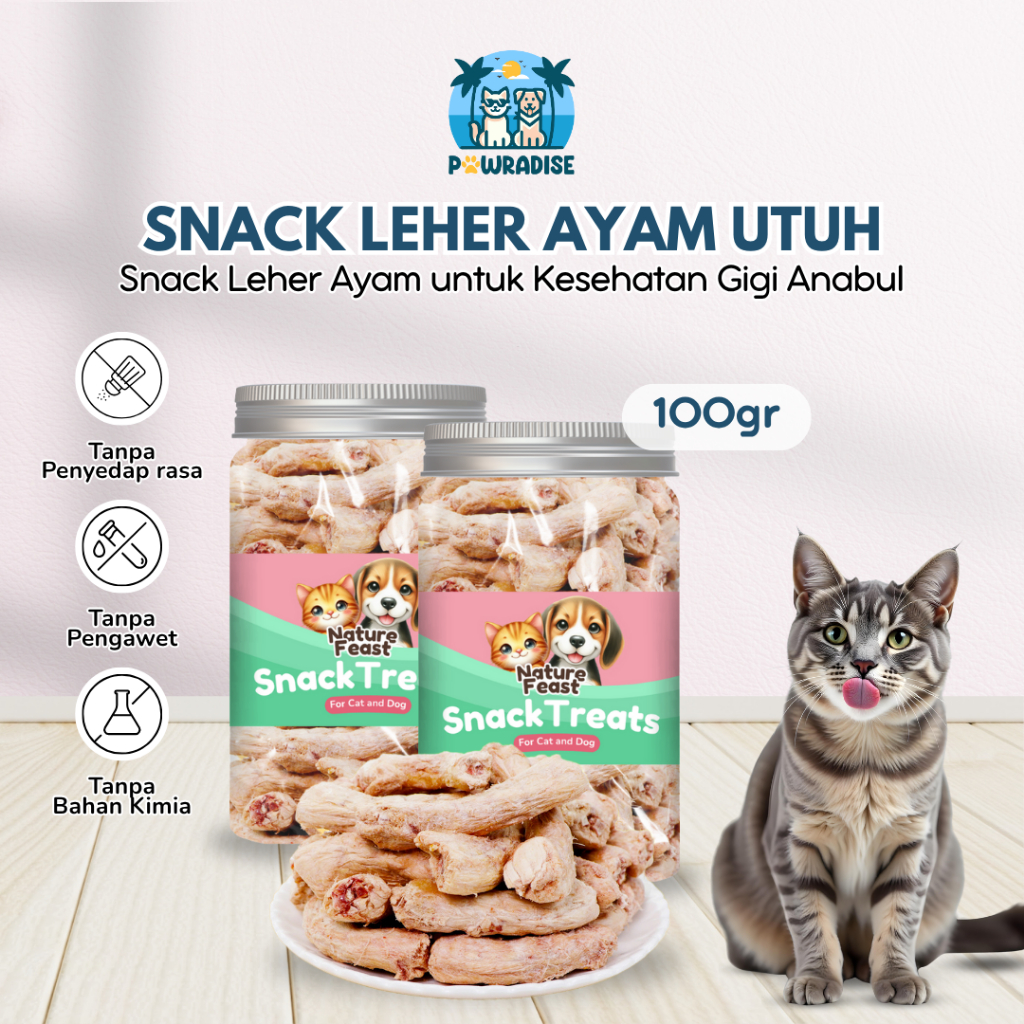 Snack Leher Ayam Asli untuk Anjing & Kucing 100% Natural Freeze Dried Chicken Neck Treats Bergizi
