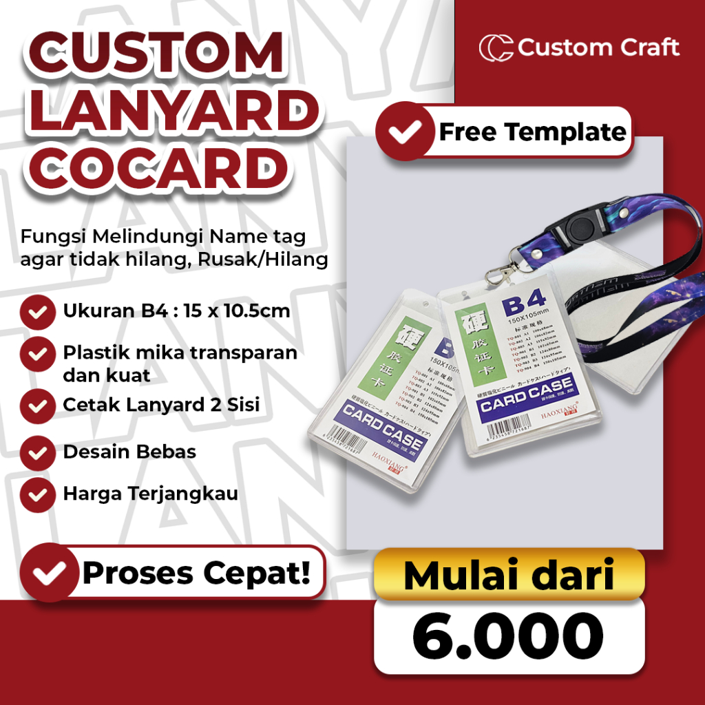Tali Lanyard Cocard Custom / Lanyard Nametag / Cocard B4 / Lanyard Kertas Artpaper / Cepat Kilat