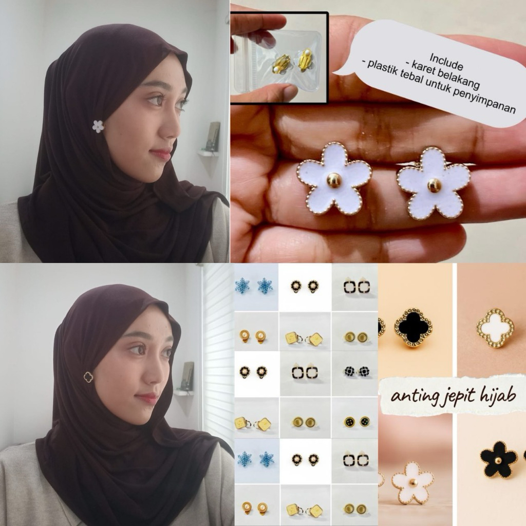 Anting jepit Hijab estetik alaegan klasik, anting kebaya
