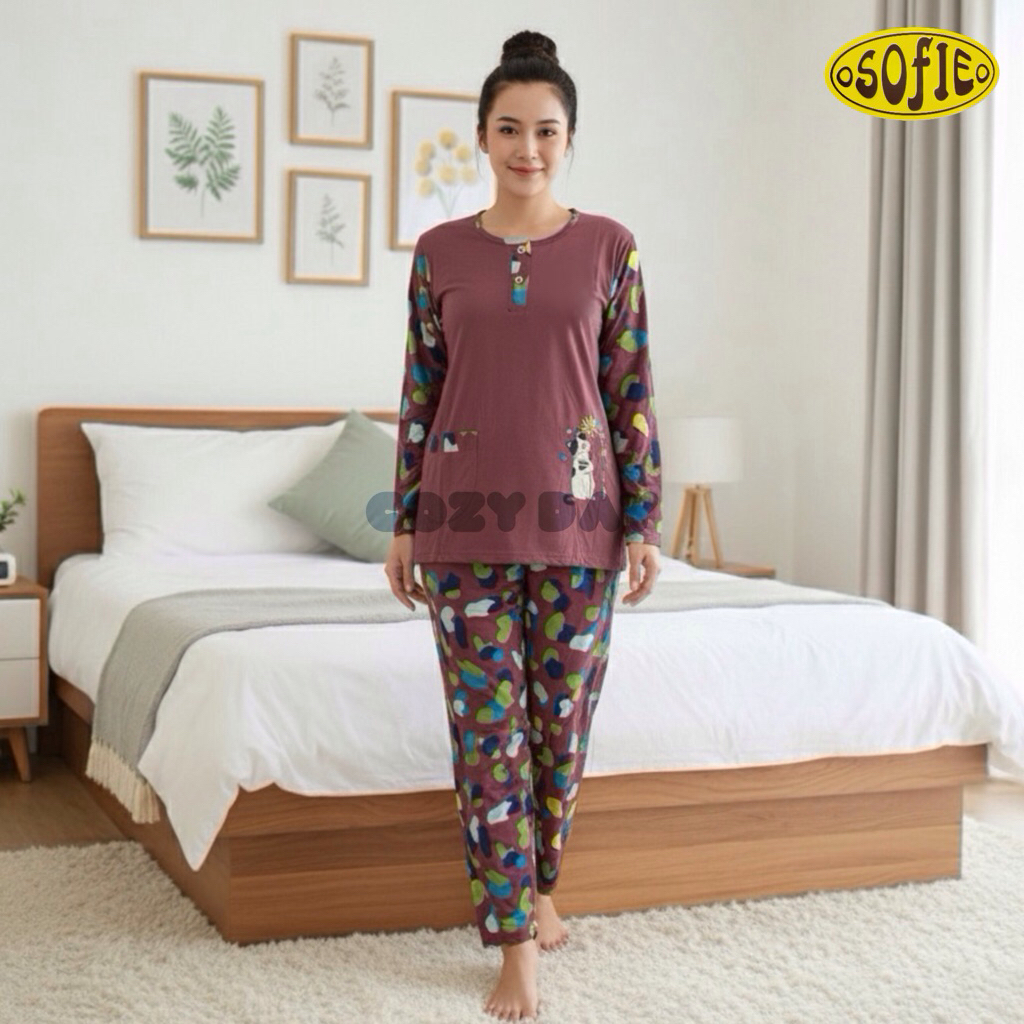 Babydoll Lengan Panjang Wanita [SOFIE] Baju Tidur Piyama PP Free Gift