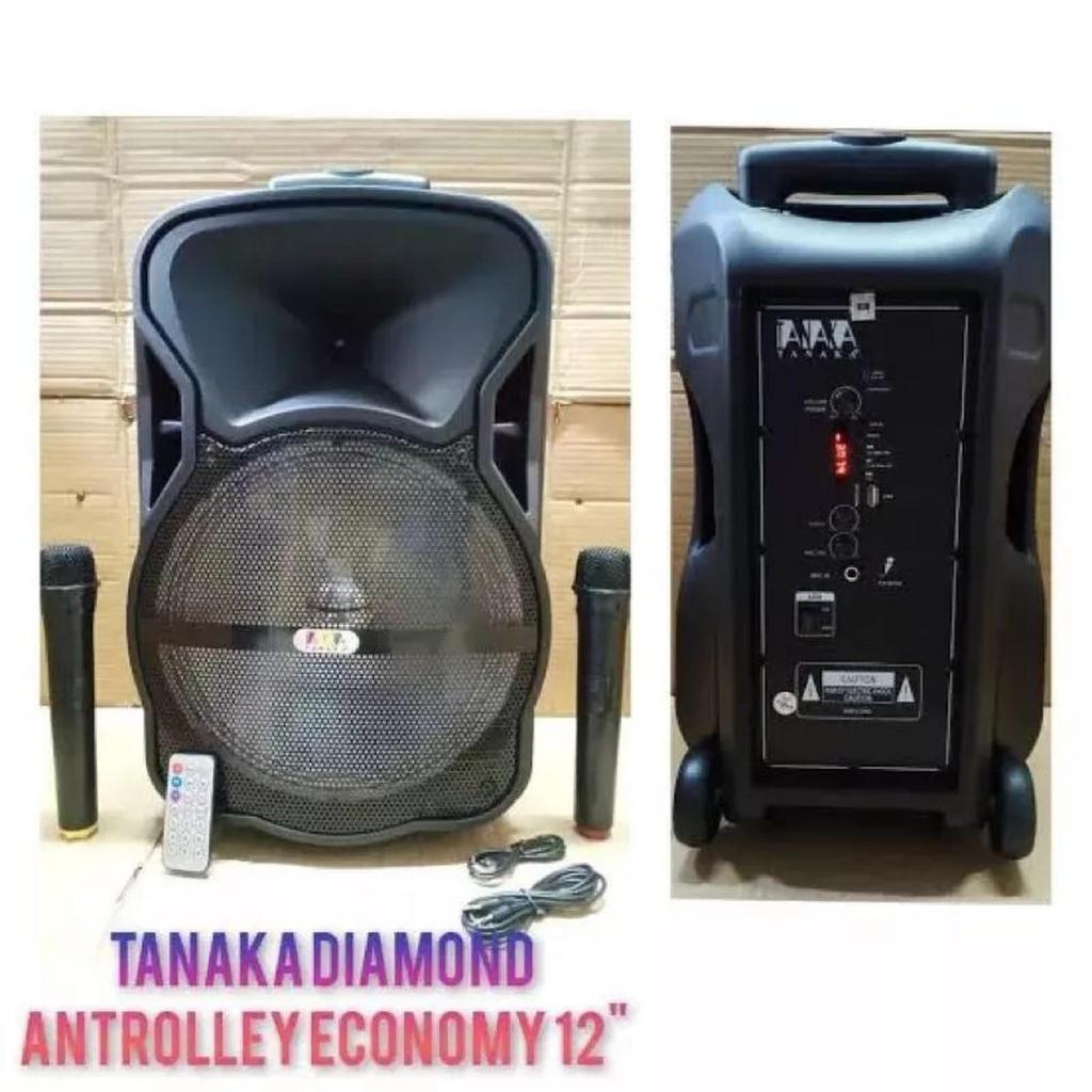 TANAKA Speaker Aktif DIAMOND ANTROLLEY 12 inch Original Dengan Bluetooth, LED, Radio FM, USB/SD Card