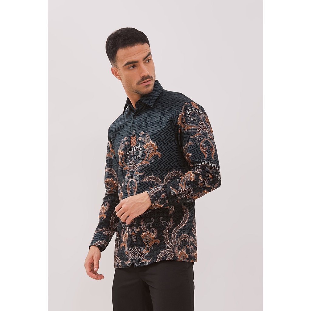 Alisan Kemeja Lengan Panjang Batik Kombinasi 10788 Hijau Slimfit