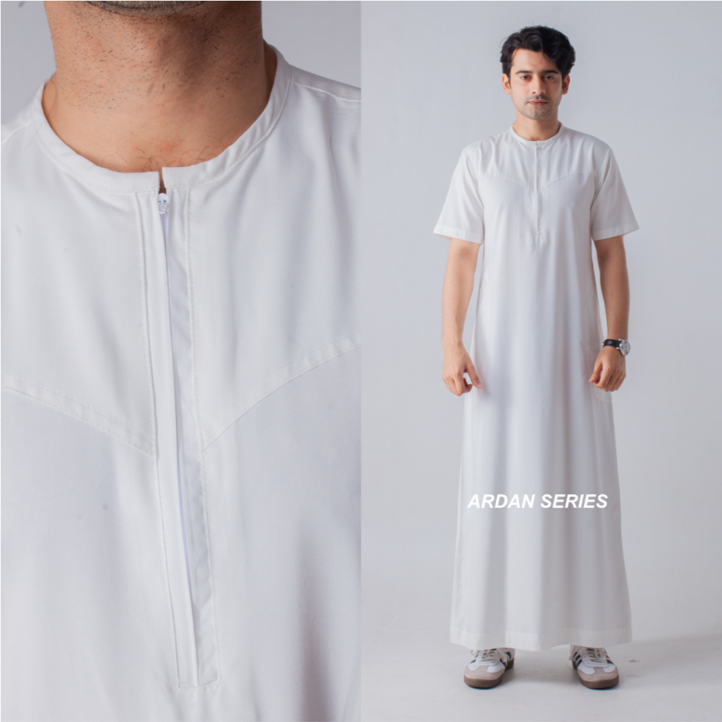 Jubah Pria Lengan Pendek Slim Fit Ardan Series Warna Putih BY Hurim