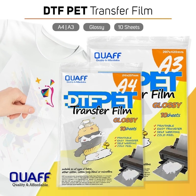Ukuran A4/A3 QUAFF DTF Pet Film Glossy Direct to Film DTF Transfer Film