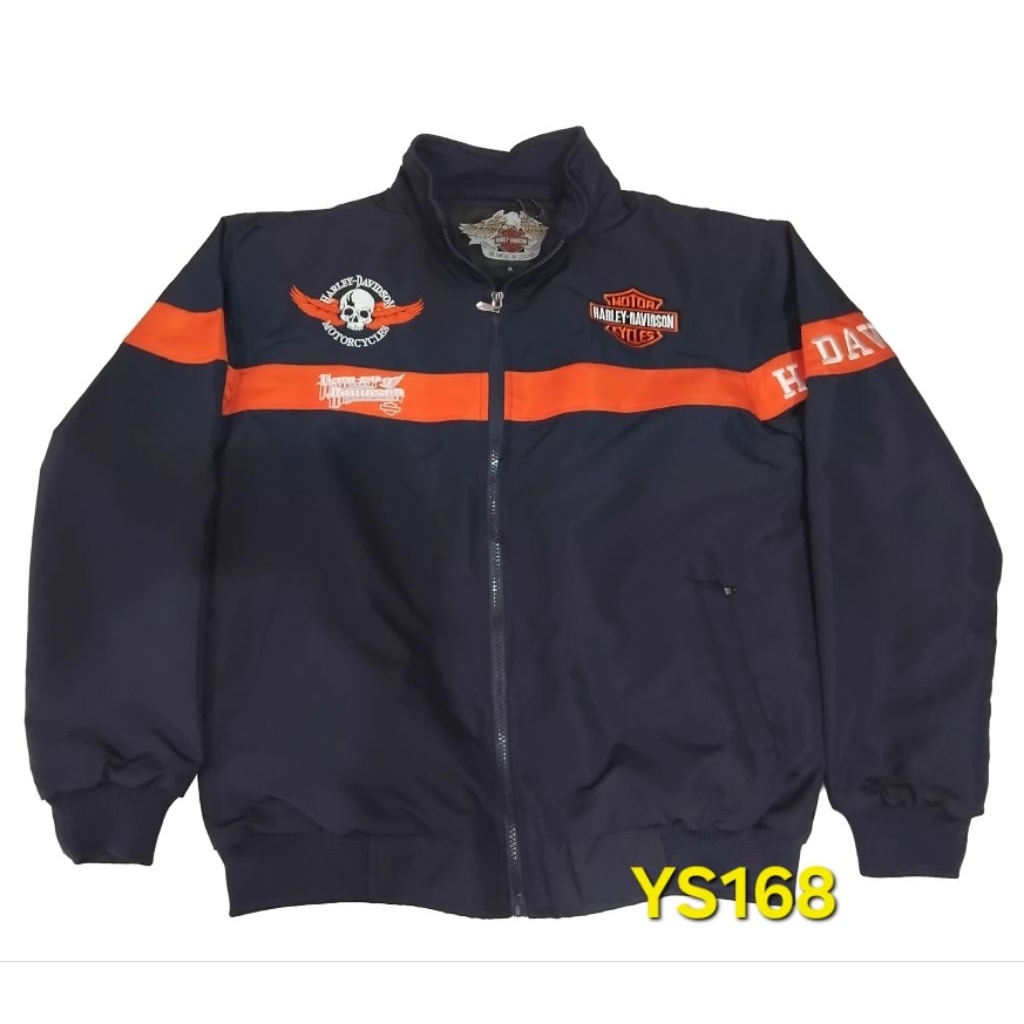 Jaket Harley Davidson Skull - Navy - Racing - Bomber Varsity Vintage - Tracktop zipper - Full Bordir