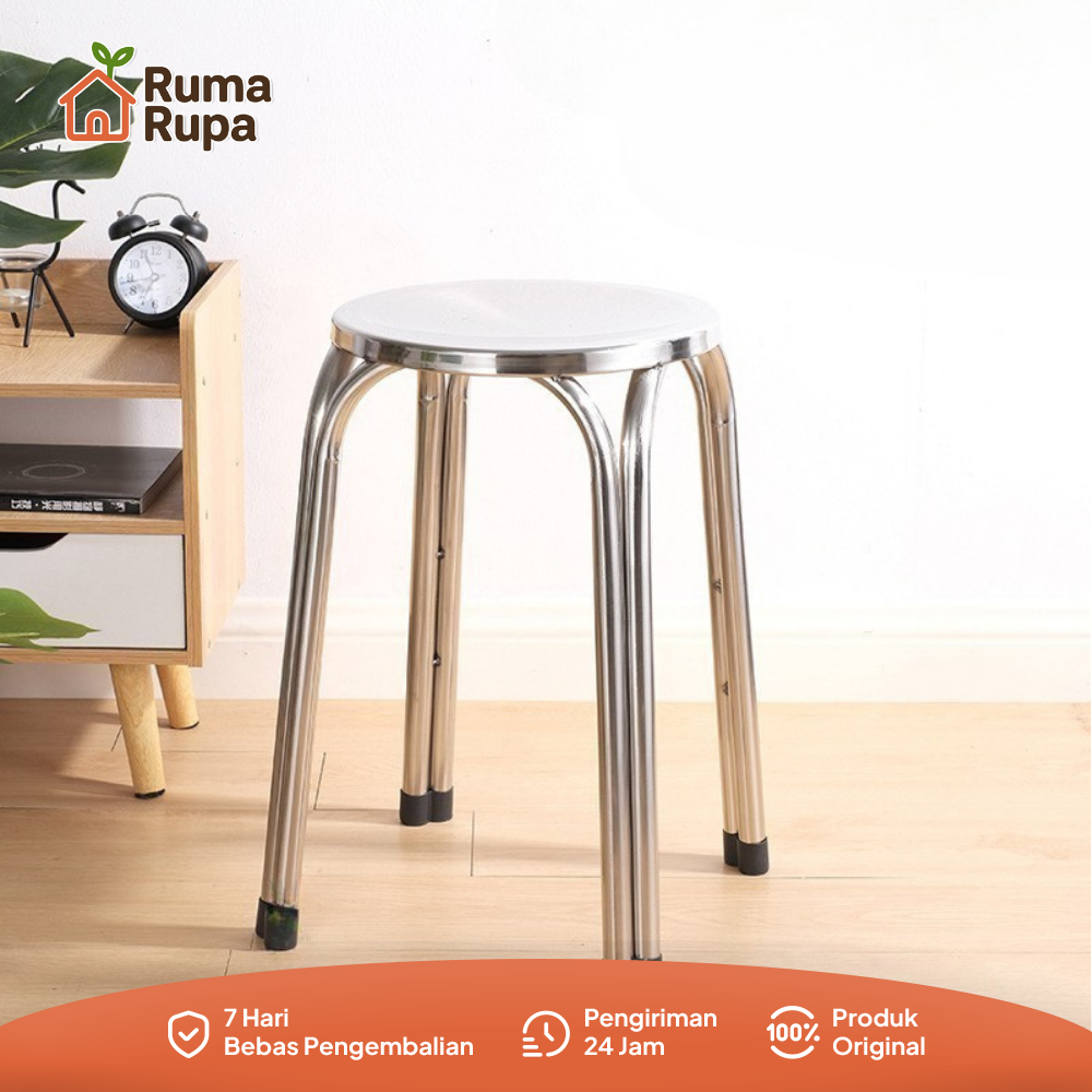 Ruma Rupa - Kursi Besi Stainless Steel Bangku Bulat Stainless Steel Tempat Duduk Kursi Besi