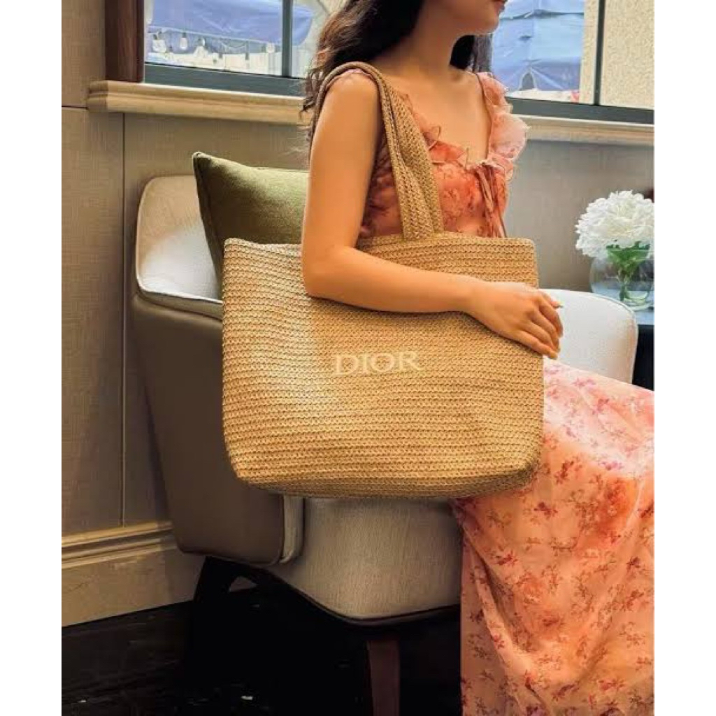 [ORIGINAL] Beige Woven Pouch & Tote Bag Large Straw Novelty GWP VIP Gift