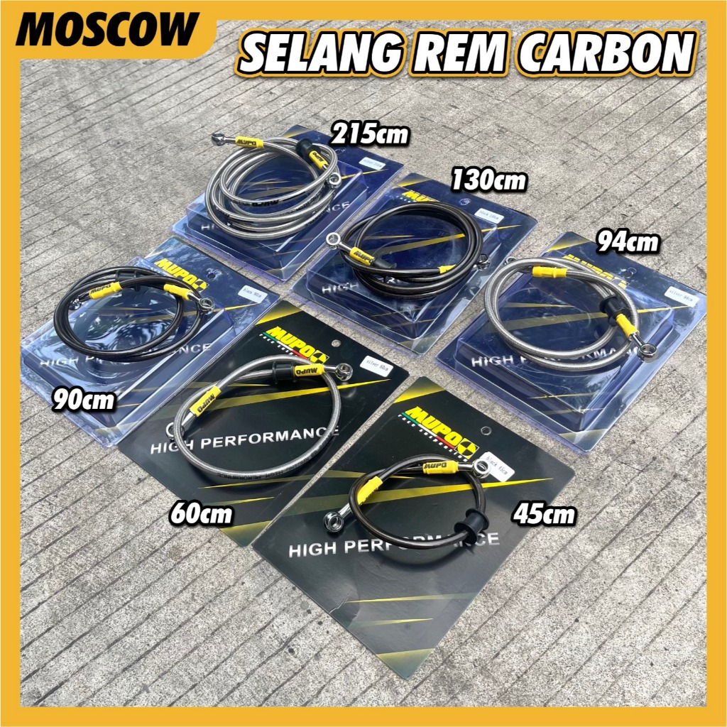 KABEL SELANG REM KARBON BLACK / SILVER STAINLESS STEEL BANJO PREMIUM ANTI KARAT MUPO RACE ORIGINAL U