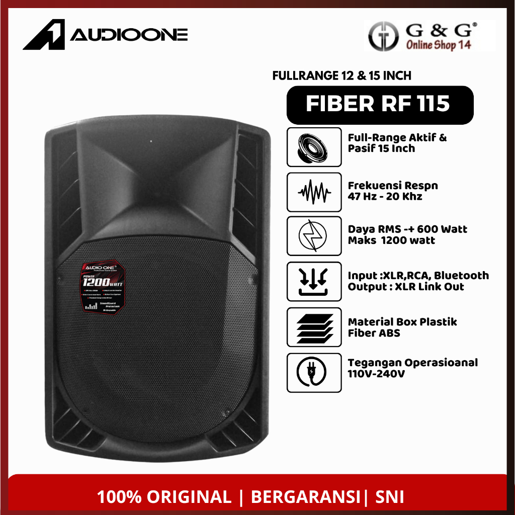 Audio One RF 115 Speaker 15 Inch Bluetooth Full Bass 800 - 2000 Watt I GG ONLINESHOP