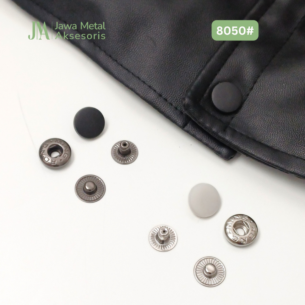 Jawa Nylon Cover + Iron Snap Button Kancing Jaket Cetet Jepret Hitam Putih Besi Nilon 15mm 8050#