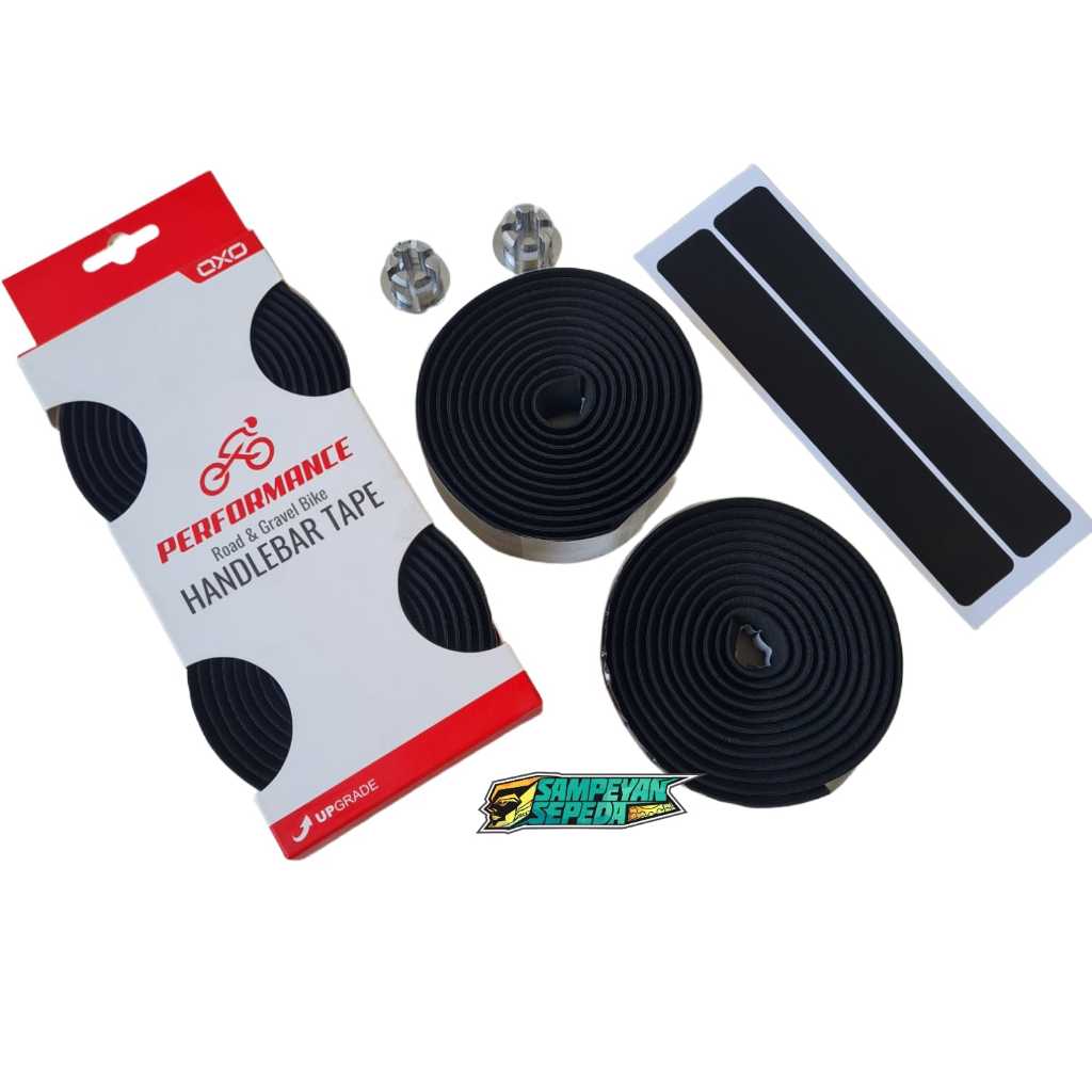 Set Bartape OXO 75 30mm Bar Tape Sepeda Roadbike Fixie Balap Handgrip Stang Micro Fiber Black