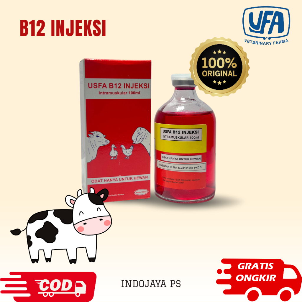 USFA B12 INJEKSI 100ML Vitamin b12 ayam menambah nafsu makan & mengatasi anemia pada hewan sapi kuda