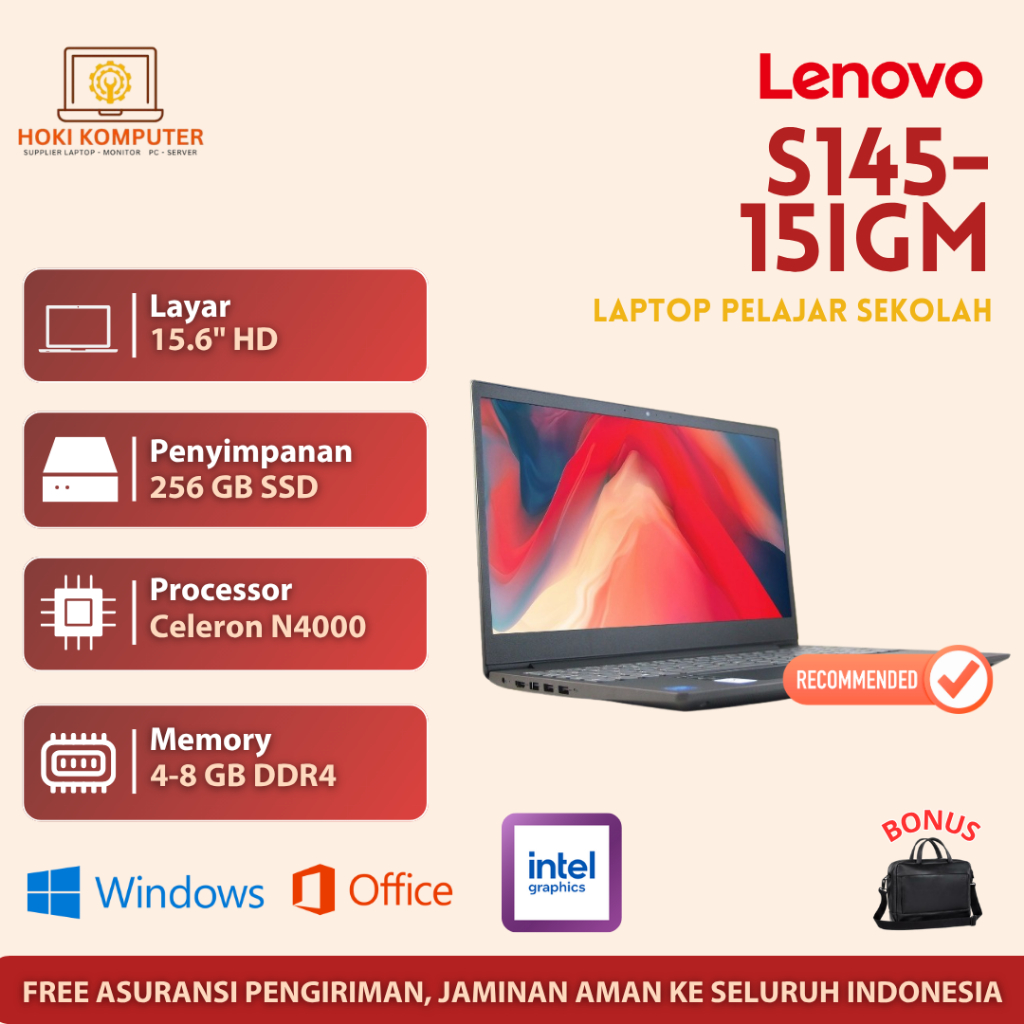 Laptop Baru Lenovo Ideapad S145-15IGM Ram 8GB SSD 256GB 15,6" - Laptop Murah 4 Jutaan