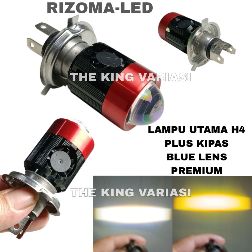 LAMPU UTAMA H4 KIPAS RIZOMA LED UTAMA MOBIL DAN MOTOR CAHAYA PUTIH KUNING/ BOHLAM UTAMA MOTOR DAN MO