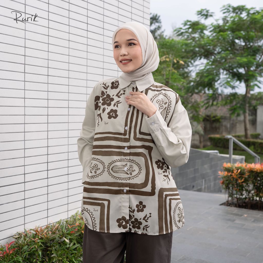 Rurik Kemeja Wanita Printing Oversize Elvara Print Shirt