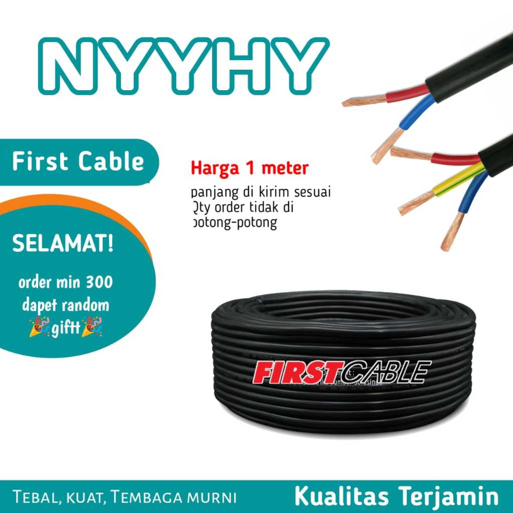 Kabel Listrik NYYHY 4x25 mm2 Serabut Tembaga Murni merek FIRST CABLE