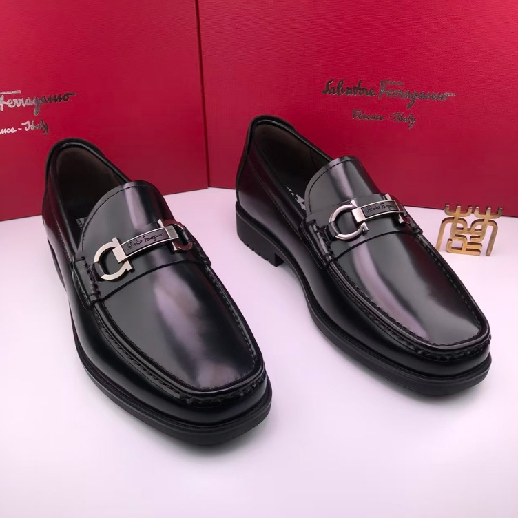 Ferragamo Pria Hitam Premium Kasual Bisnis Sepatu Kulit Sapi Lefford Kualitas