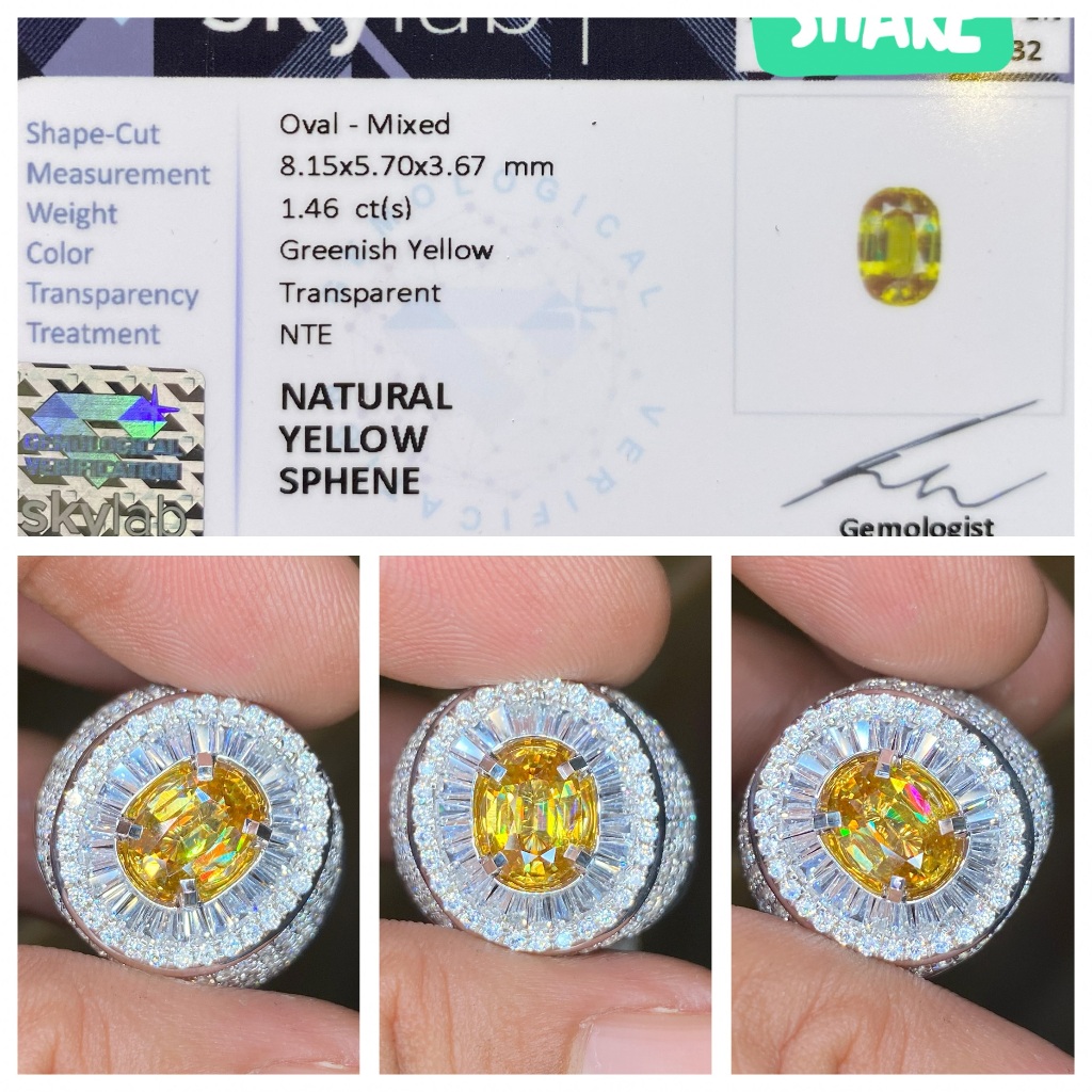 Natural 1.46ct yellow rainbow sphene brutal luster