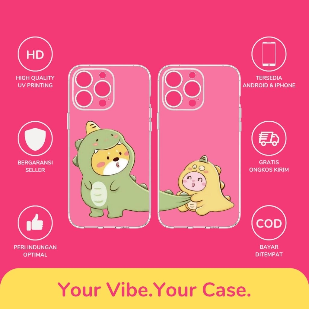 Custom Case Dino Couple All Type Hp Softcase Anticrack Lucu Cute Casing Cassing Costum Costume Custo