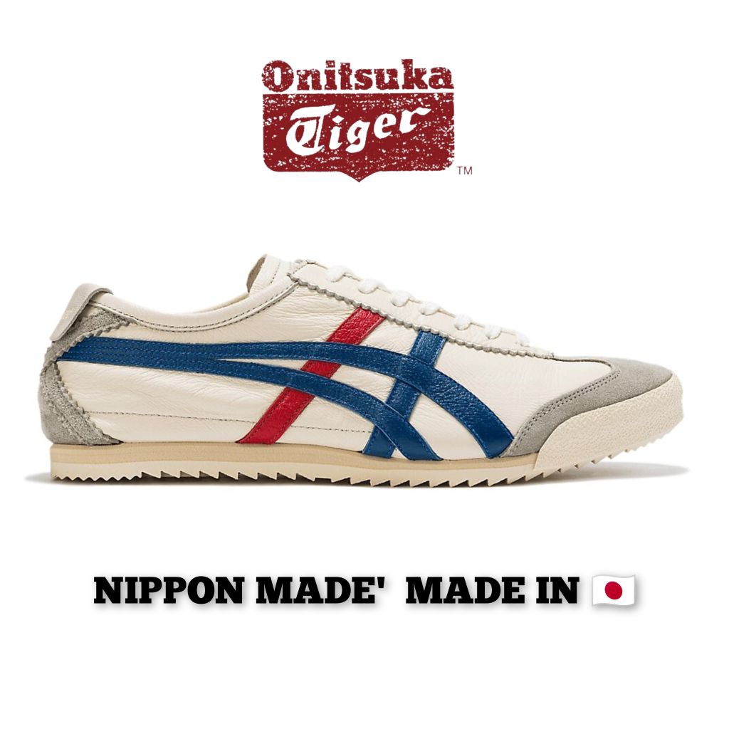 Sepatu Sneakers Original Wanita Dan Pria - Japan Nippon Made Cream Blue Red Unisex Original Onitsuka