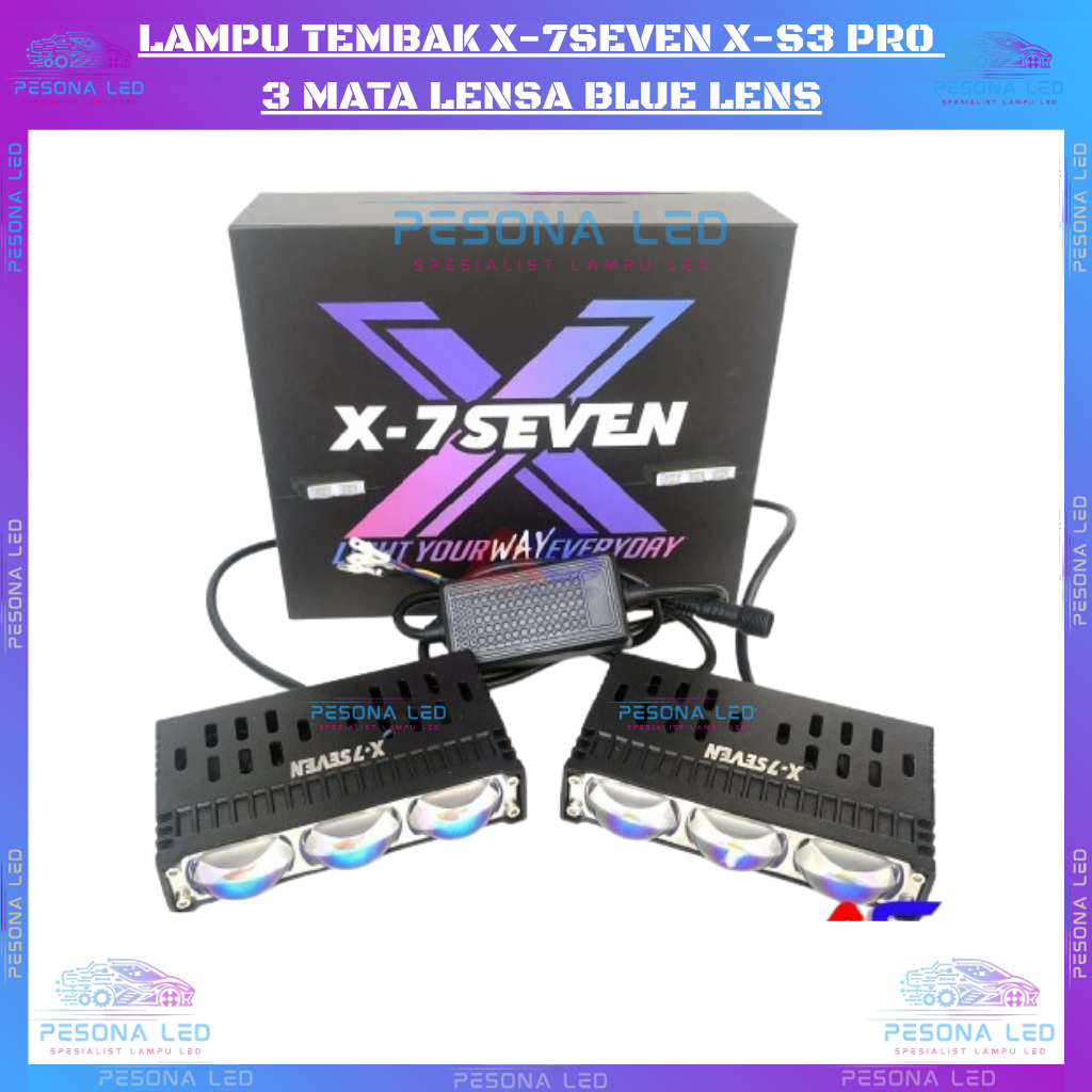 LAMPU TEMBAK LAMPU SOROT X-7SEVEN X-S3 PRO 3 MATA LENSA BLUE LENS CAHAYA PUTIH KUNING 3 MATA