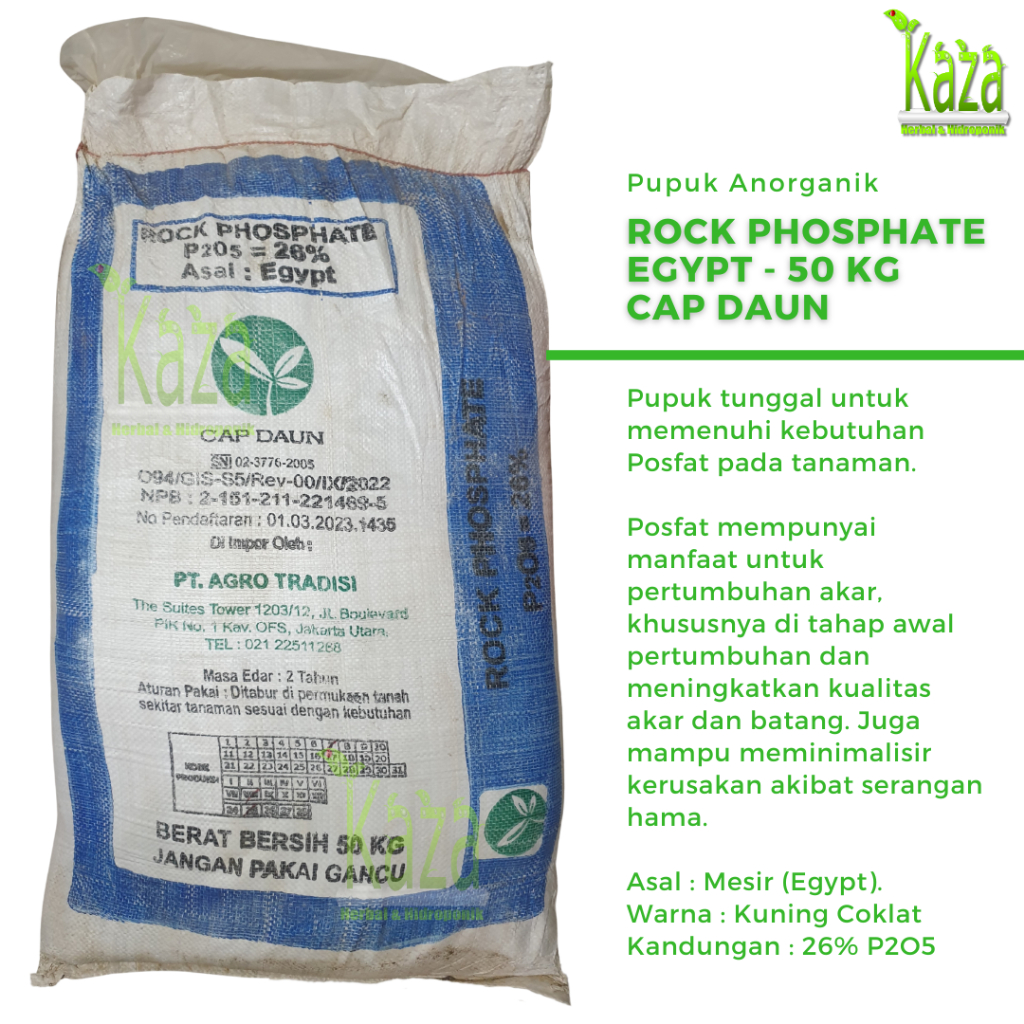 Pupuk Rock Phosphate ex Mesir Cap Daun 50 kg - RP Egypt Posfat