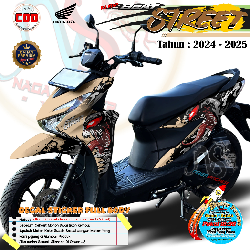 (COD)DecalSticker Motor Honda Beat Street FullBody 2024 Design Venom 2 Beat Custom Premium Terlaris