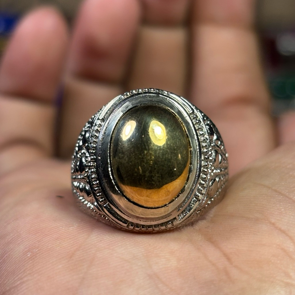 Cincin Pria / Cincin Batu Akik Natural (Asli) badar emas pancadatu Hu (COD) Dim Kantoran Ring Alpaka