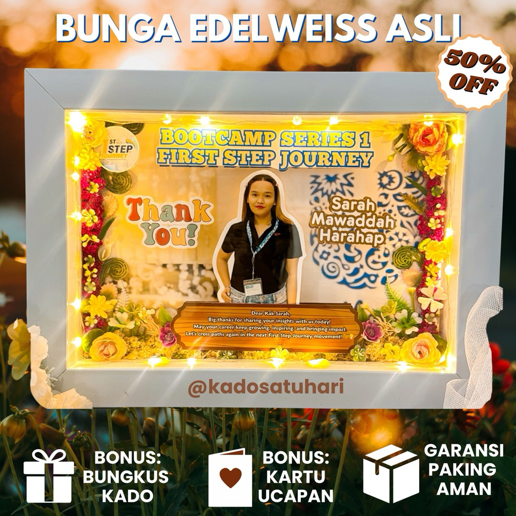 SEHARI JADI Frame Bunga 3D / Frame Lampu Custom / Scrapbook Foto Farewell Gift