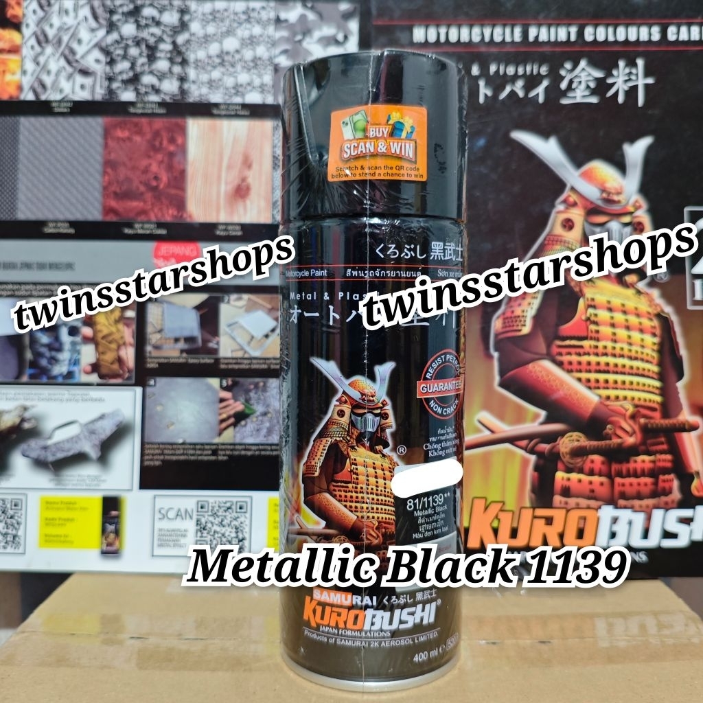 Pilok Pilox Pylox Cat Samurai Metallic Black 1139 Hitam Metalik Glossy Mengkilap 400cc Spray Paint