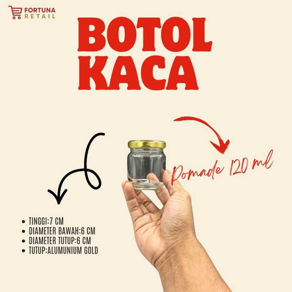 JKPMD 120 ML/JAR KACA POMADE 120 ML/BOTOL MADU 120 ML/TUTUP ALUMUNIUM GOLD