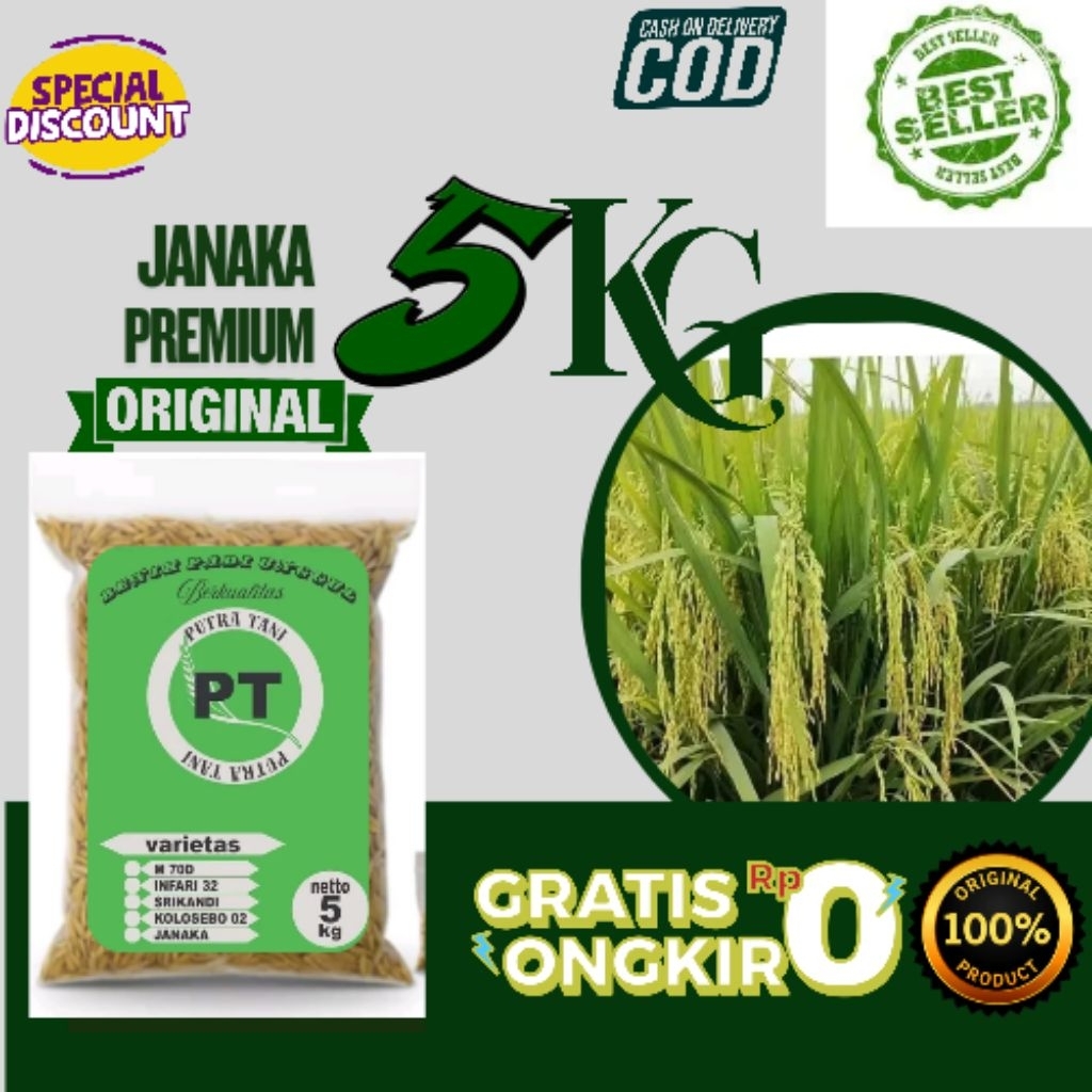 BENIH PADI BIBIT PADI UNGGUL BERKUALITAS, JANAKA JUMBO PREMIUM (KEMASAN 5KG)