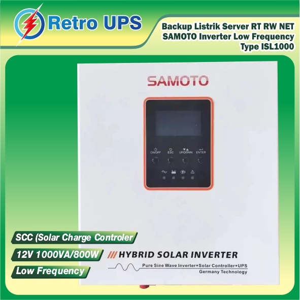Backup Listrik Server RT RW NET | SAMOTO Inverter Low Frequency 12V 1000VA/800W Type ISL1000 + SCC (