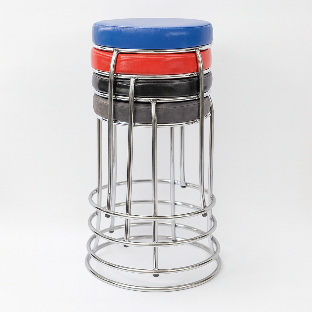 Kursi Bar Besi Bulat Minimalis – Dudukan Empuk Kulit Sintetis, Tahan Lama & Elegan