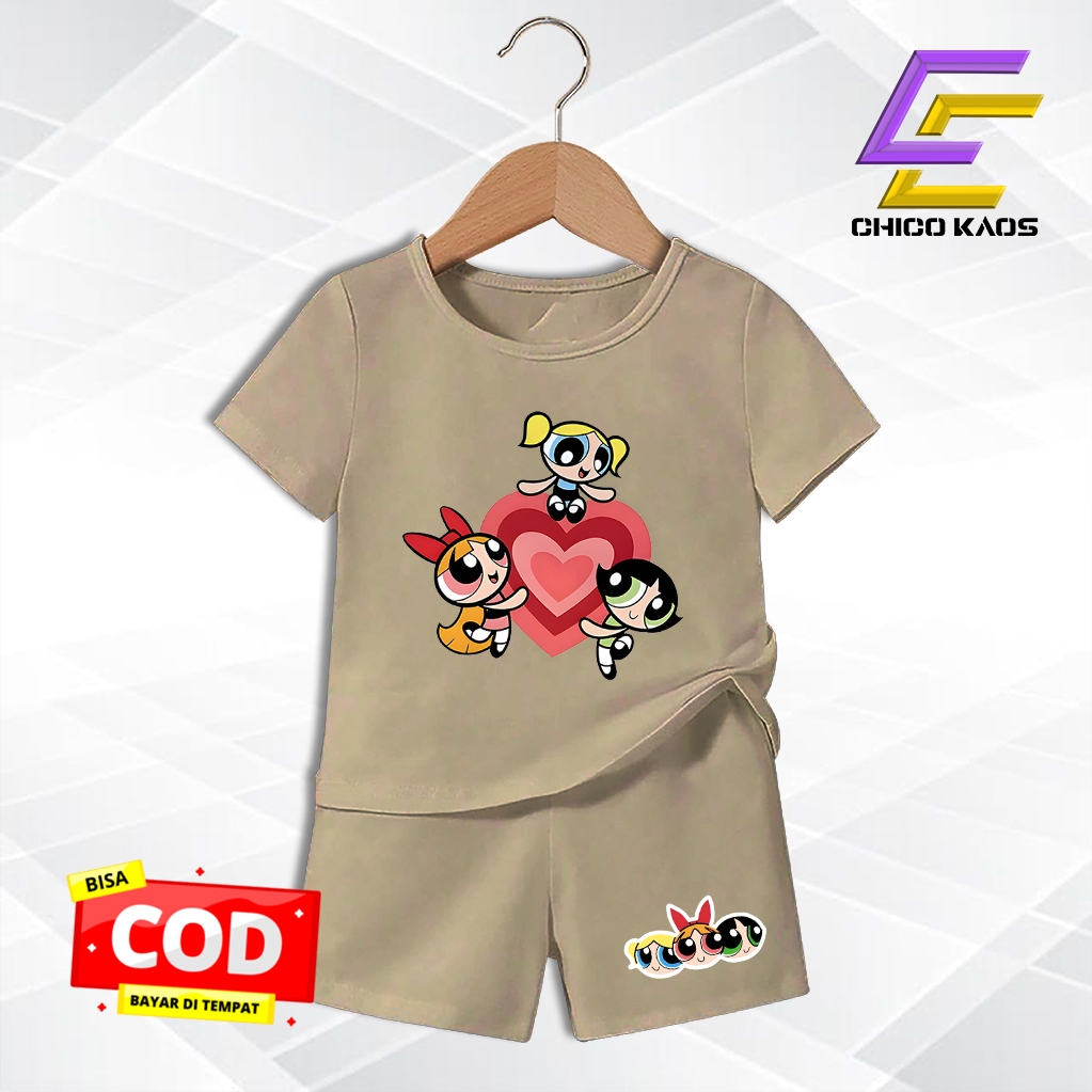 Baju Setelan powerpuff Anak perempuan  - Kaos Distro Karakter powerpuff girls love cute