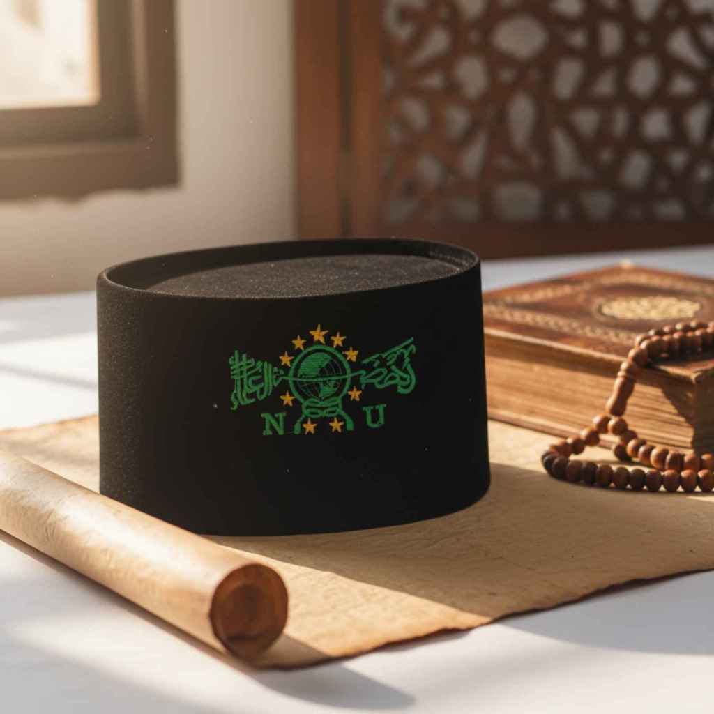 Peci songkok NU/peci songkok contessa/peci hitam bordir NU Hijau, Emas, Merah Putih