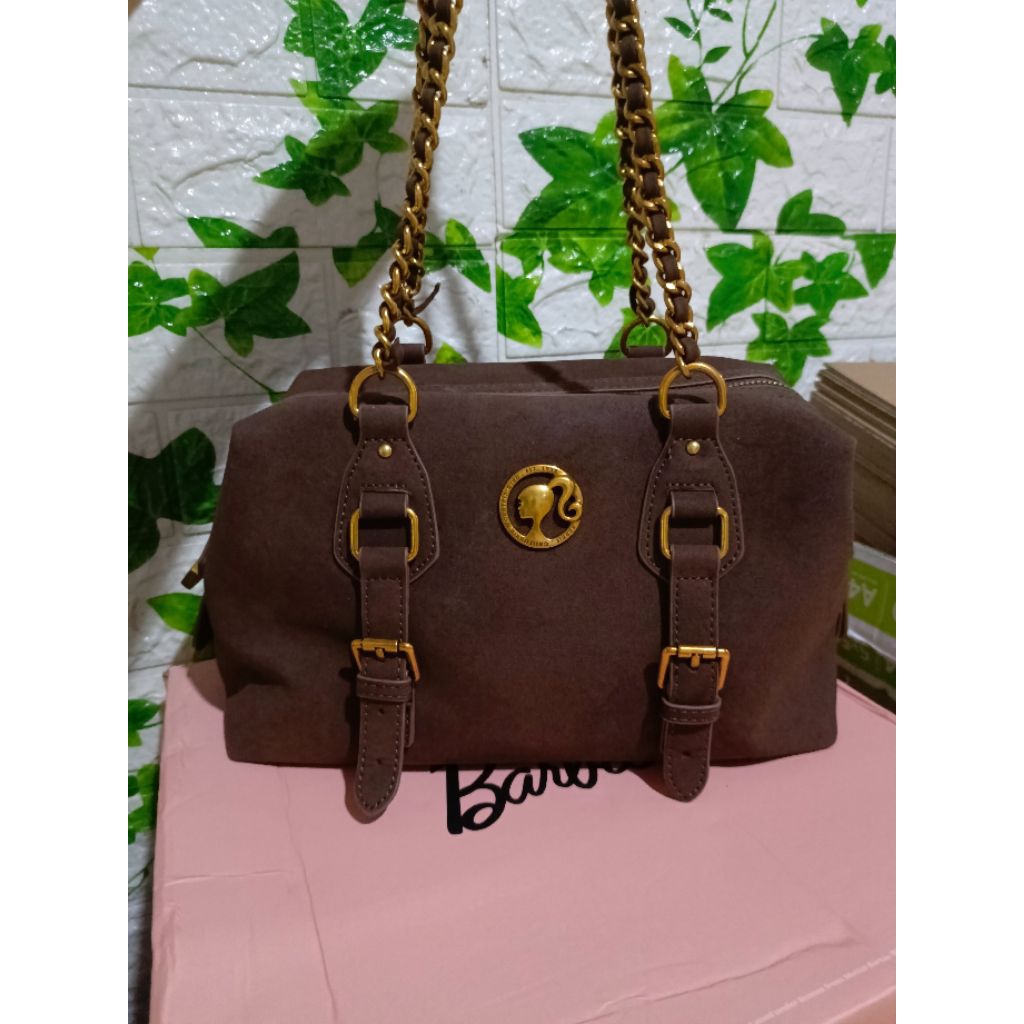 RARE (JUAL RUGI, BARU SEKALI PAKE) Preloved Like New 100%ORIGINAL TAS BARBIE GEMBOK COFEE SUEDE LENG