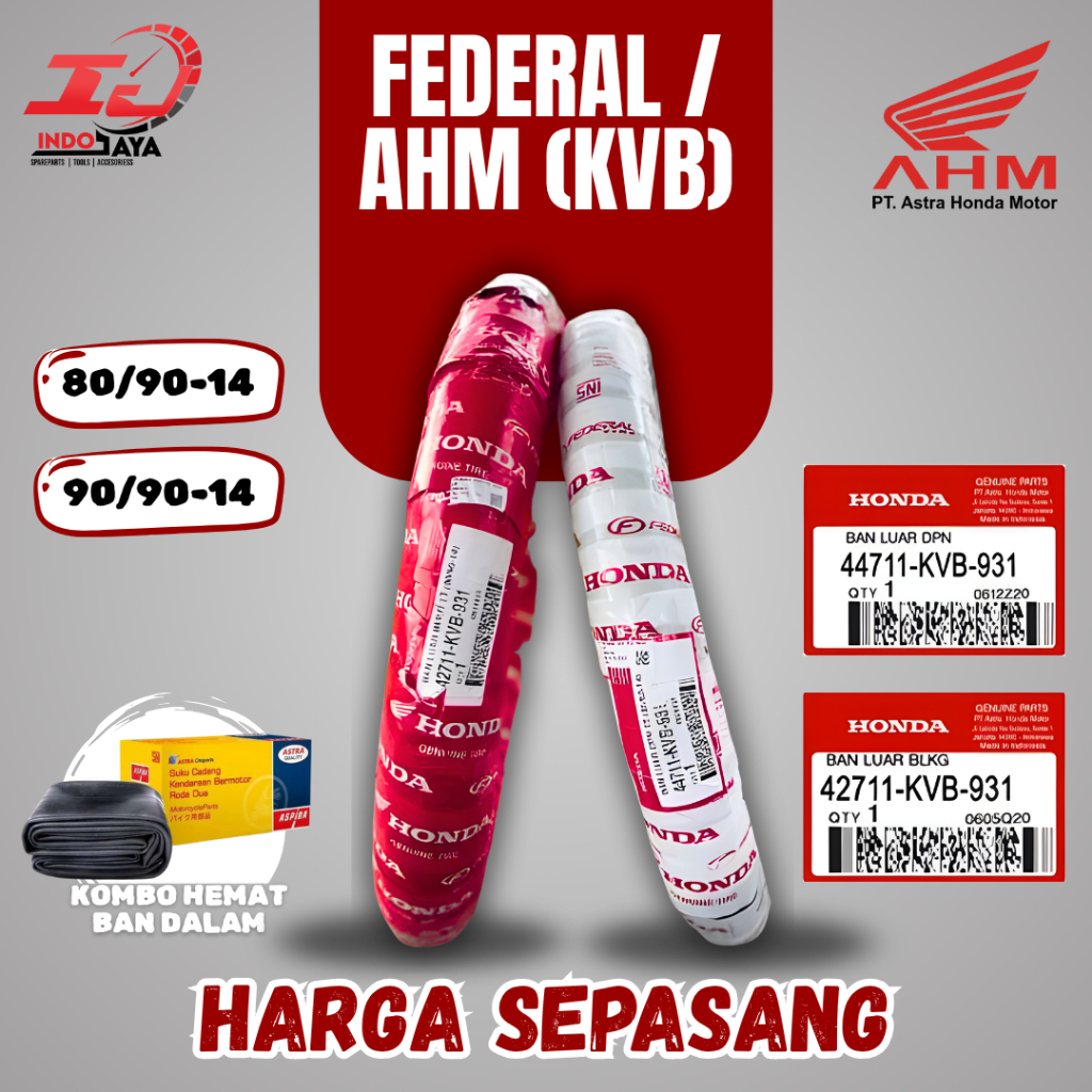 [PAKET MURAH SEPASANG] BAN AHM FEDERAL TUBETYPE ( 80/90-14 / 90/90-14 ) BAN MOTOR MATIC HONDA BEAT P