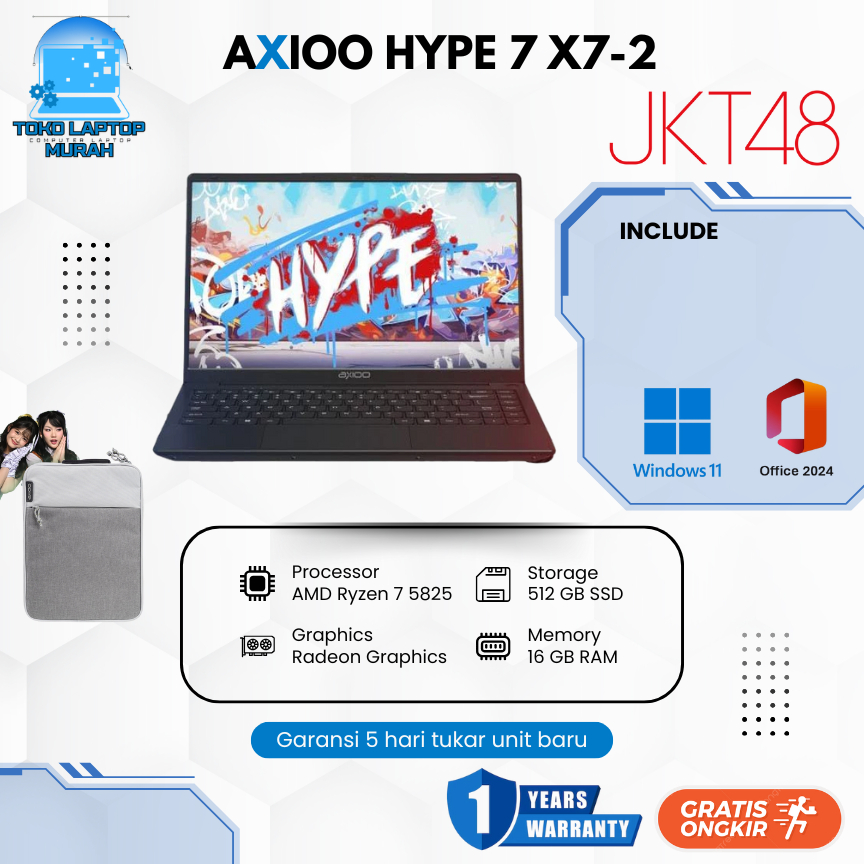 Axioo Hype 7 AMD X7-2 Ryzen 7 5825U 16GB 512 GB SSD W11 14" FHD IPS Garansi Resmi Axioo + ADP Axioo