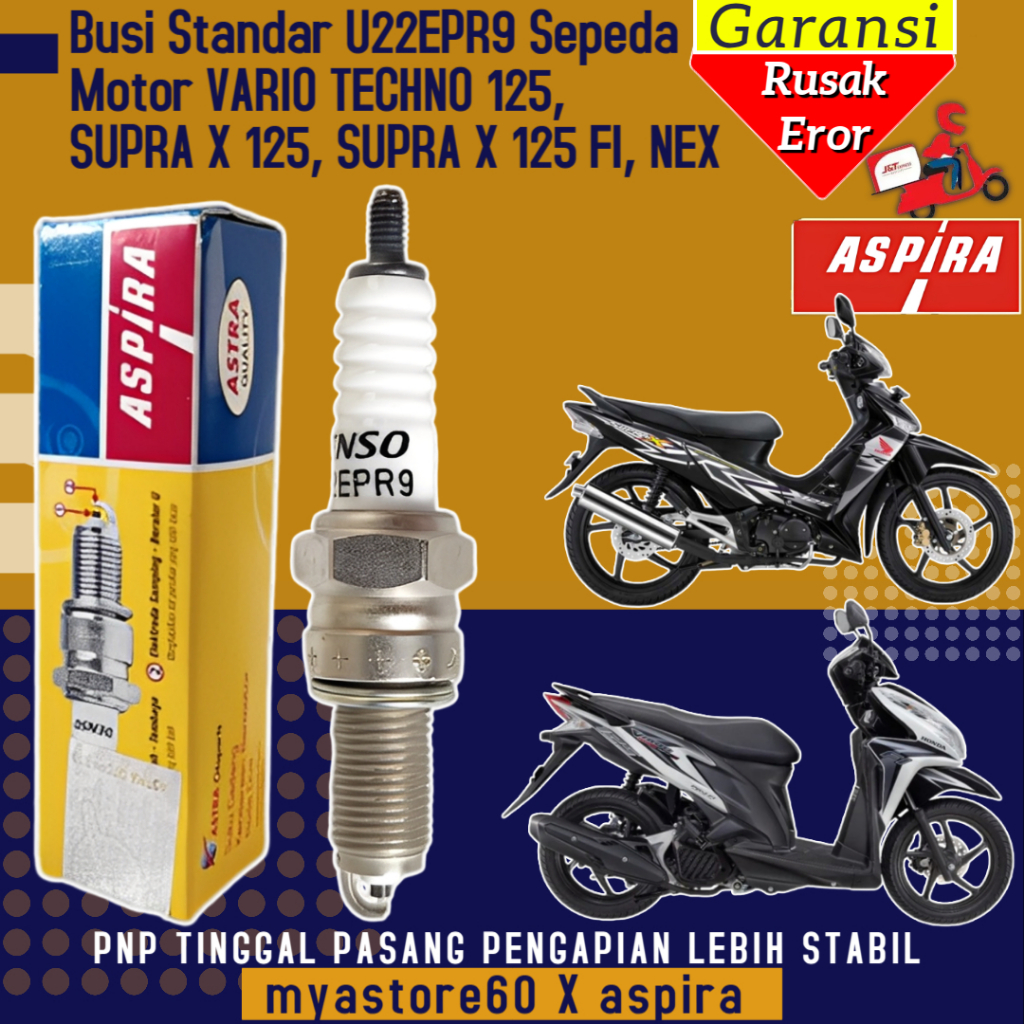 ORIGINAL ASPIRA Busi Denso U22EPR9 Busi Standar Sepeda Motor VARIO TECHNO 125, SUPRA X125, SUPRA X 1
