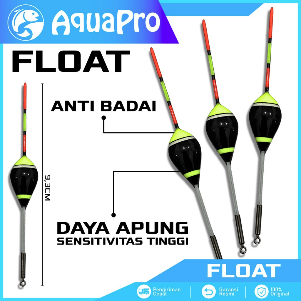 AquaPro Pelampung Pancing Anti Badai Super 10 CM Fishing Float Warna Hitam Kuning Daya Apung Tinggi